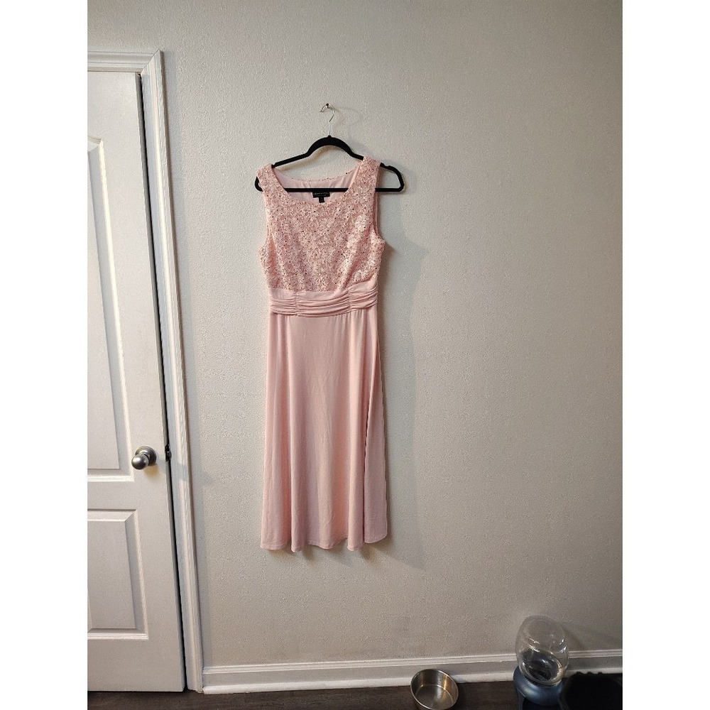 Connected Apparel Pink Sequin Lace Ruched Waist Cocktail Dress Womens 10 10